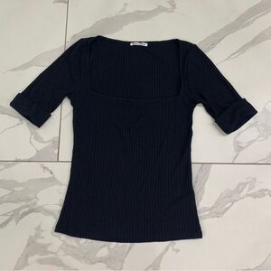 ReformationLeanne Knit Top In Women’s Sz S Black Square Neck Ribbed Tencel Modal